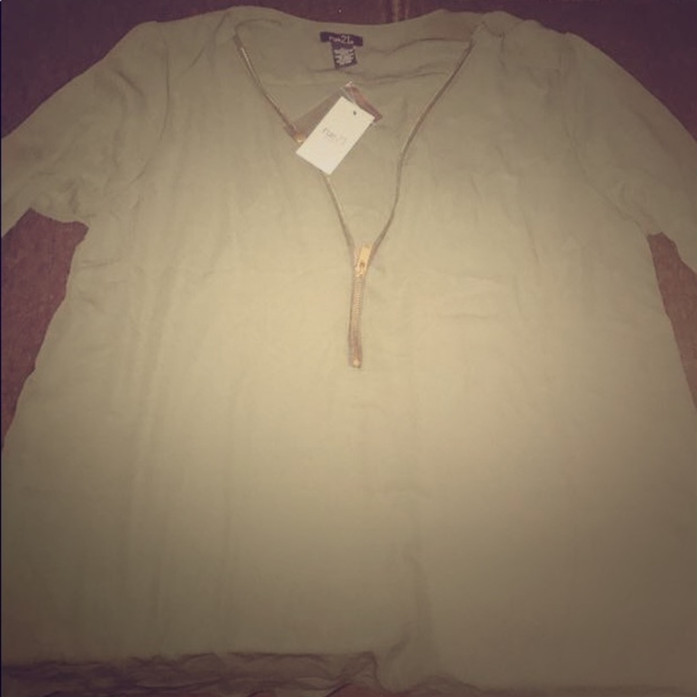 Olive casual blouse with gold zipper